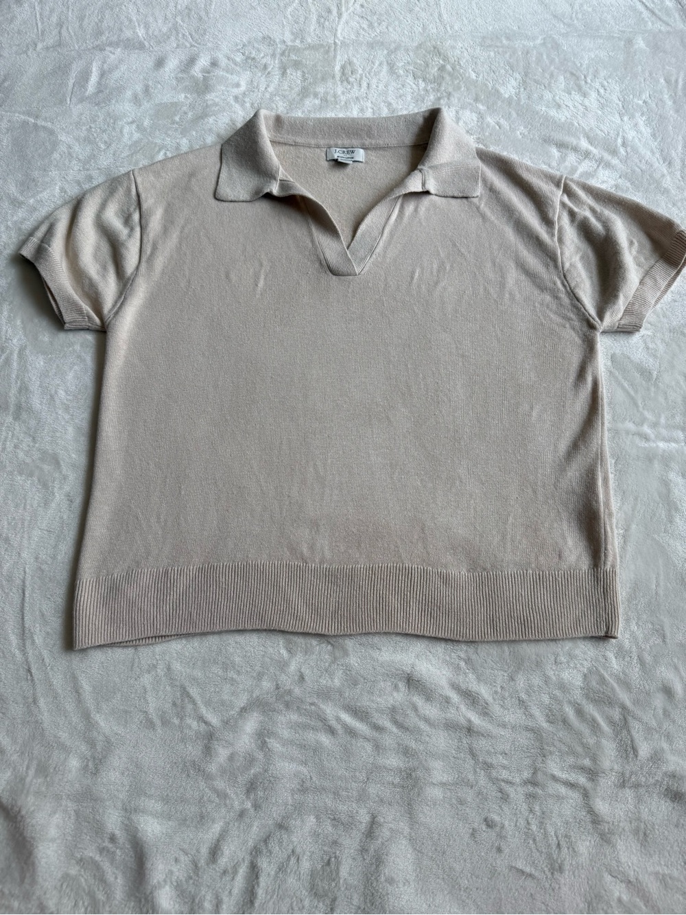 J. Crew Cream Short-Sleeve Knit with Linen Polo Top - Picture 4 of 8